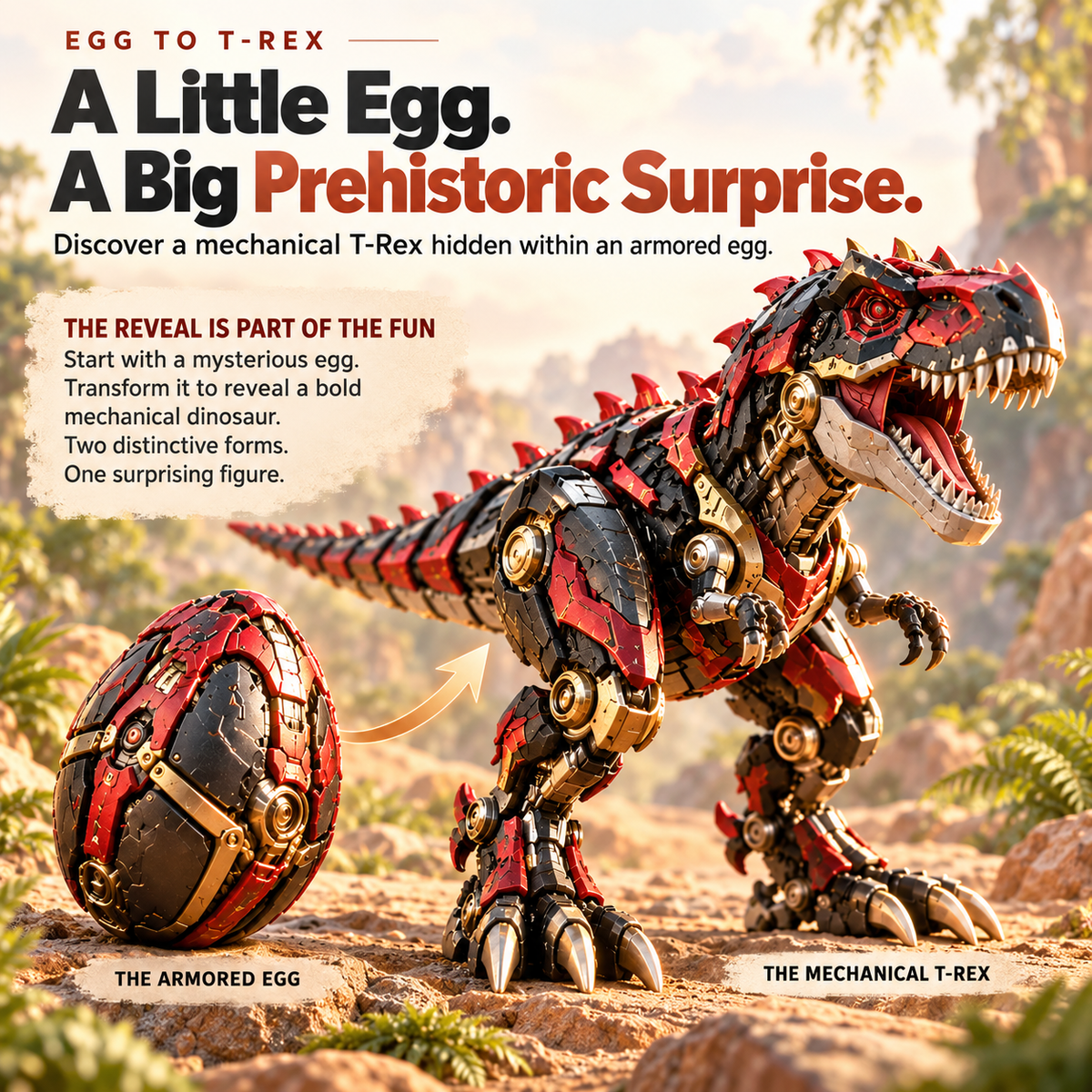 HOT SALE🔴🦖Mechanical T-Rex Egg | Transforming Dinosaur Figure