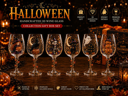 🔥HOT SALE 50% OFF🎁 Halloween 3D Wine Glass Collection Gift Box Set – 6 Spooky Collectible Designs 🎃🍷