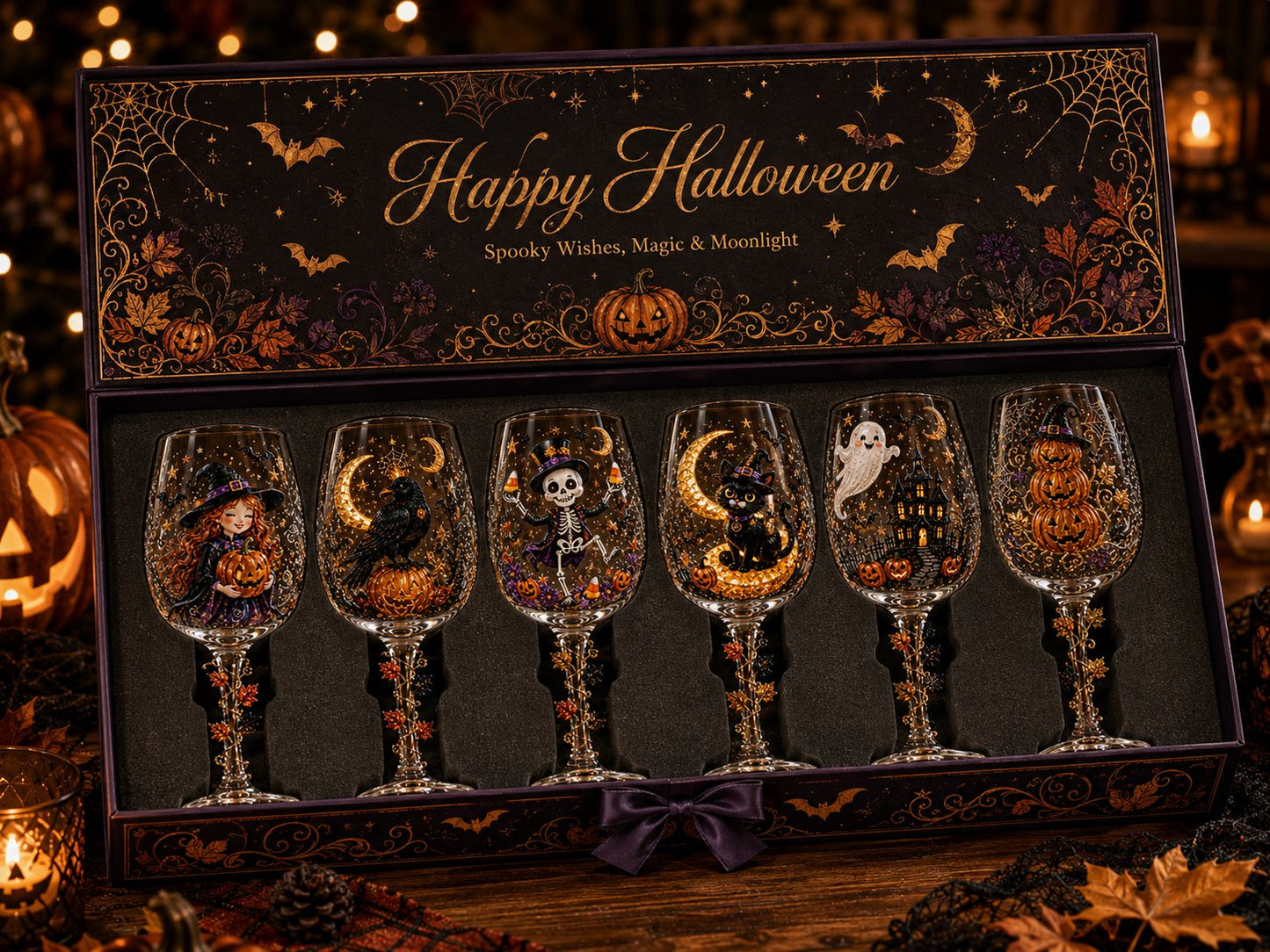🔥HOT SALE 50% OFF🎁 Halloween 3D Wine Glass Collection Gift Box Set – 6 Spooky Collectible Designs 🎃🍷