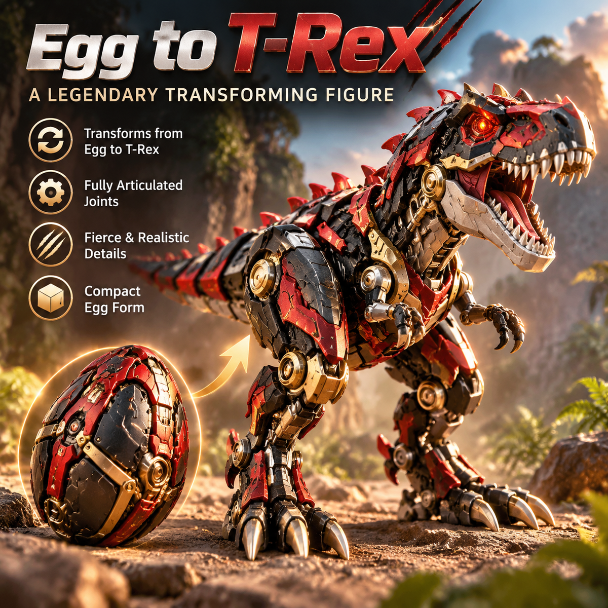 HOT SALE🔴🦖Mechanical T-Rex Egg | Transforming Dinosaur Figure