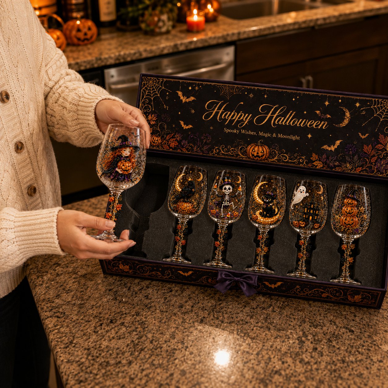 🔥HOT SALE 50% OFF🎁 Halloween 3D Wine Glass Collection Gift Box Set – 6 Spooky Collectible Designs 🎃🍷