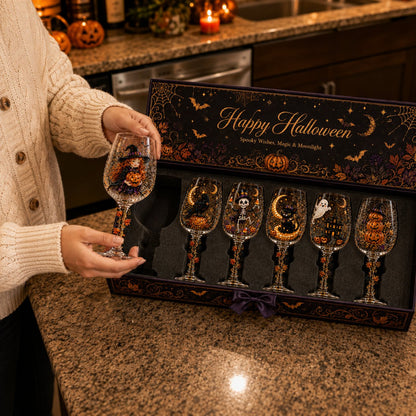 🔥HOT SALE 50% OFF🎁 Halloween 3D Wine Glass Collection Gift Box Set – 6 Spooky Collectible Designs 🎃🍷