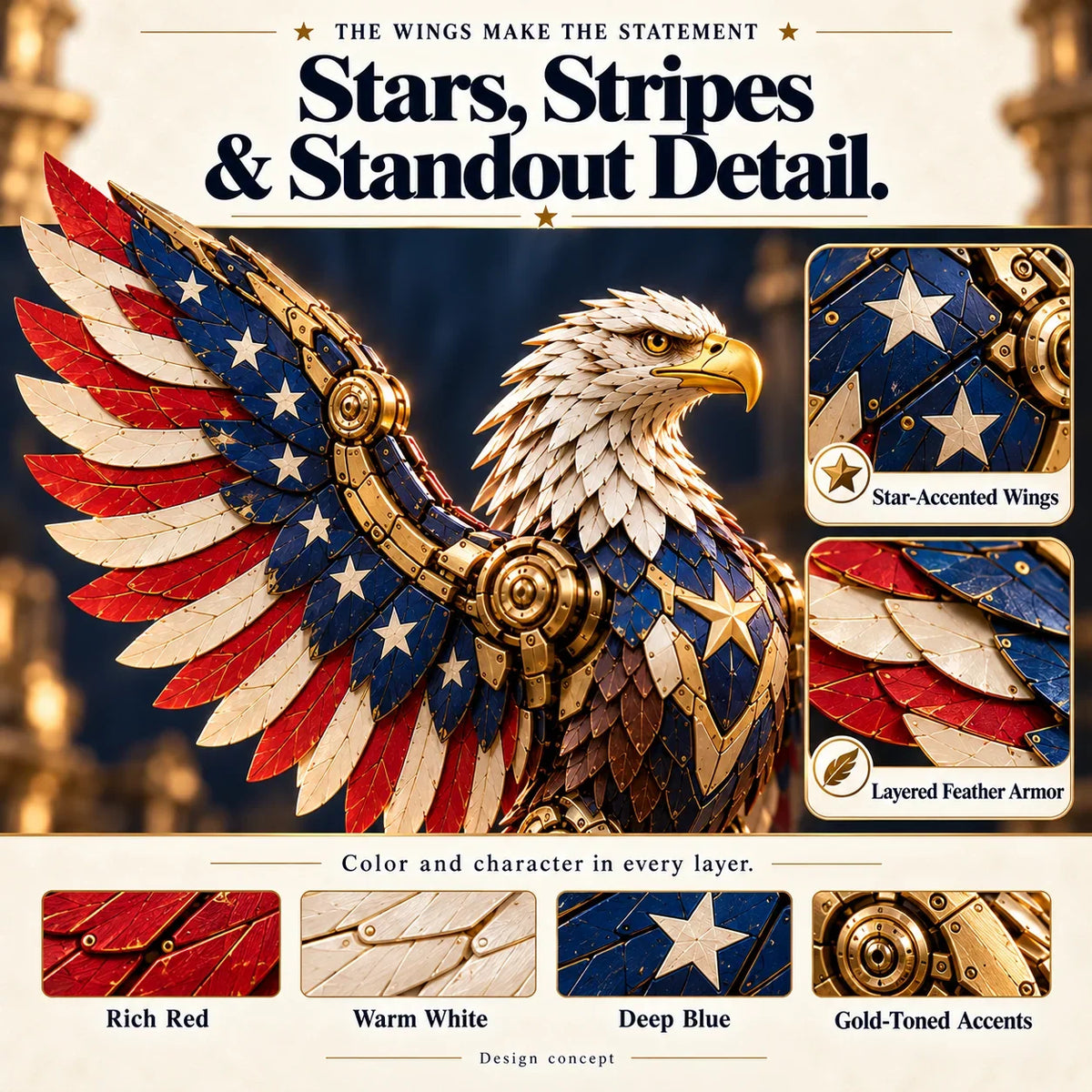 Egg to Transforming Mechanical Toy🦅 Stars & Stripes Mechanical Figure With Bold Wing Details