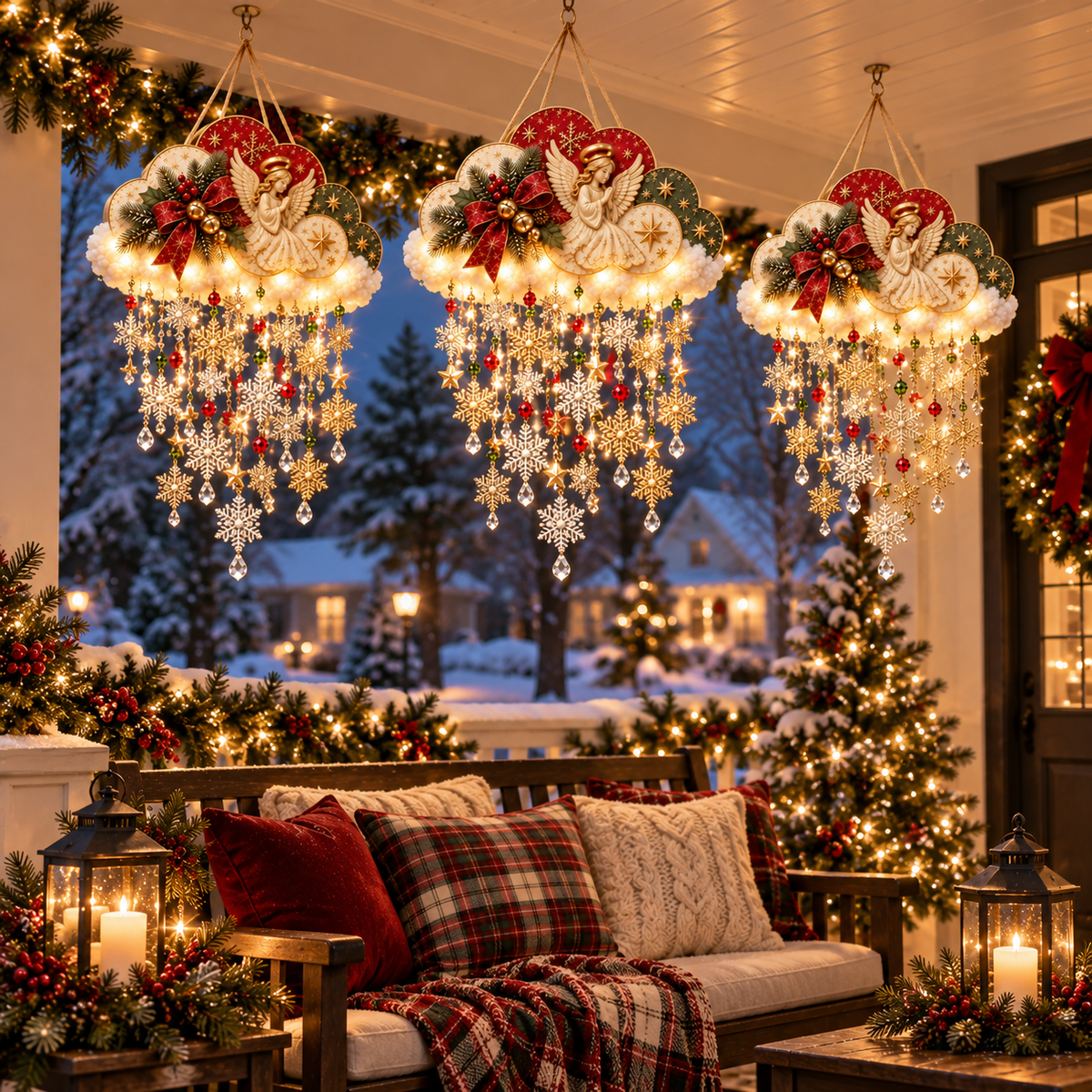 ✨ Angelic Christmas Snowfall Cloud – Warm Hanging Holiday Light
