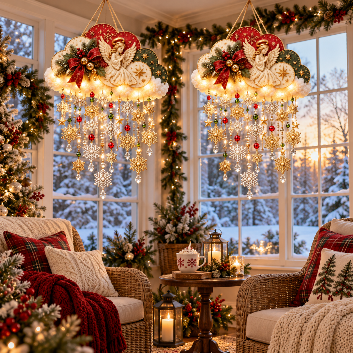 ✨ Angelic Christmas Snowfall Cloud – Warm Hanging Holiday Light