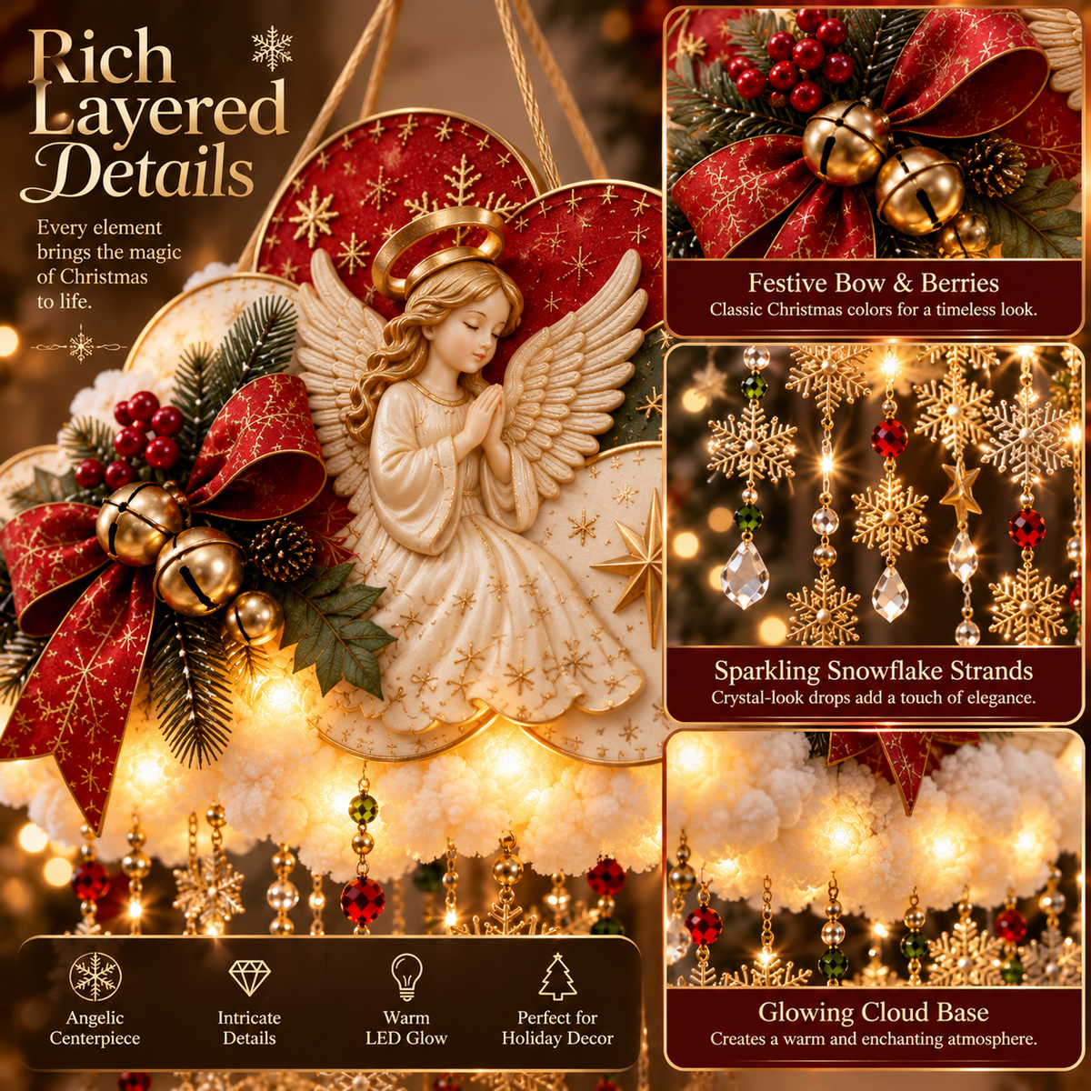 ✨ Angelic Christmas Snowfall Cloud – Warm Hanging Holiday Light
