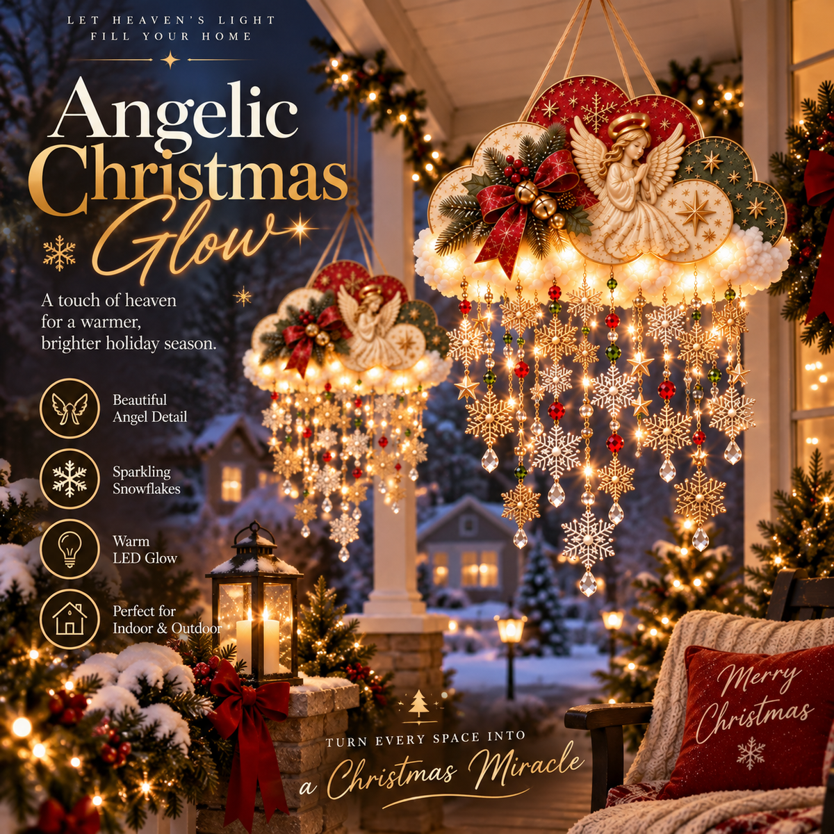 ✨ Angelic Christmas Snowfall Cloud – Warm Hanging Holiday Light