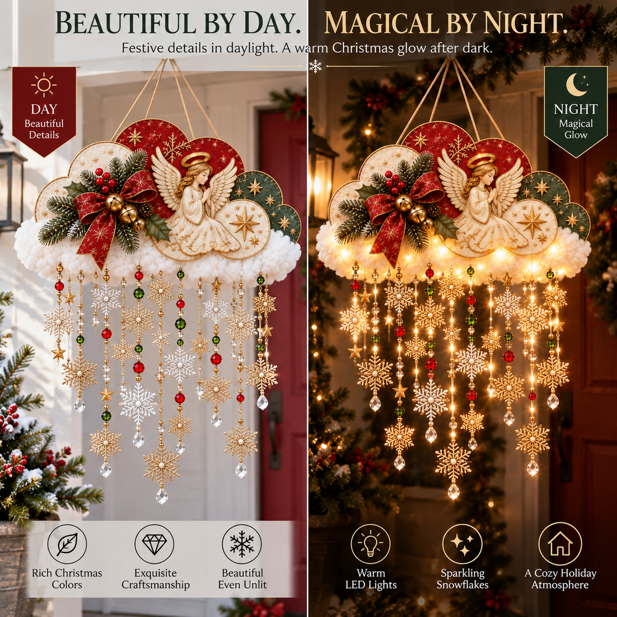 ✨ Angelic Christmas Snowfall Cloud – Warm Hanging Holiday Light