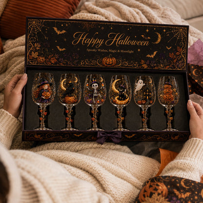 🔥HOT SALE 50% OFF🎁 Halloween 3D Wine Glass Collection Gift Box Set – 6 Spooky Collectible Designs 🎃🍷