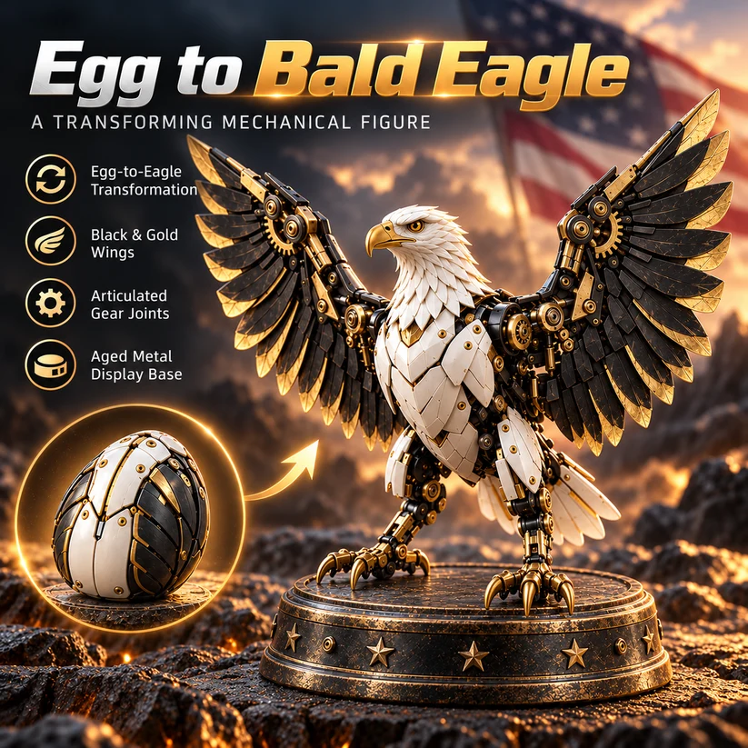 Egg to Transforming Mechanical Toy🦅 Stars & Stripes Mechanical Figure With Bold Wing Details