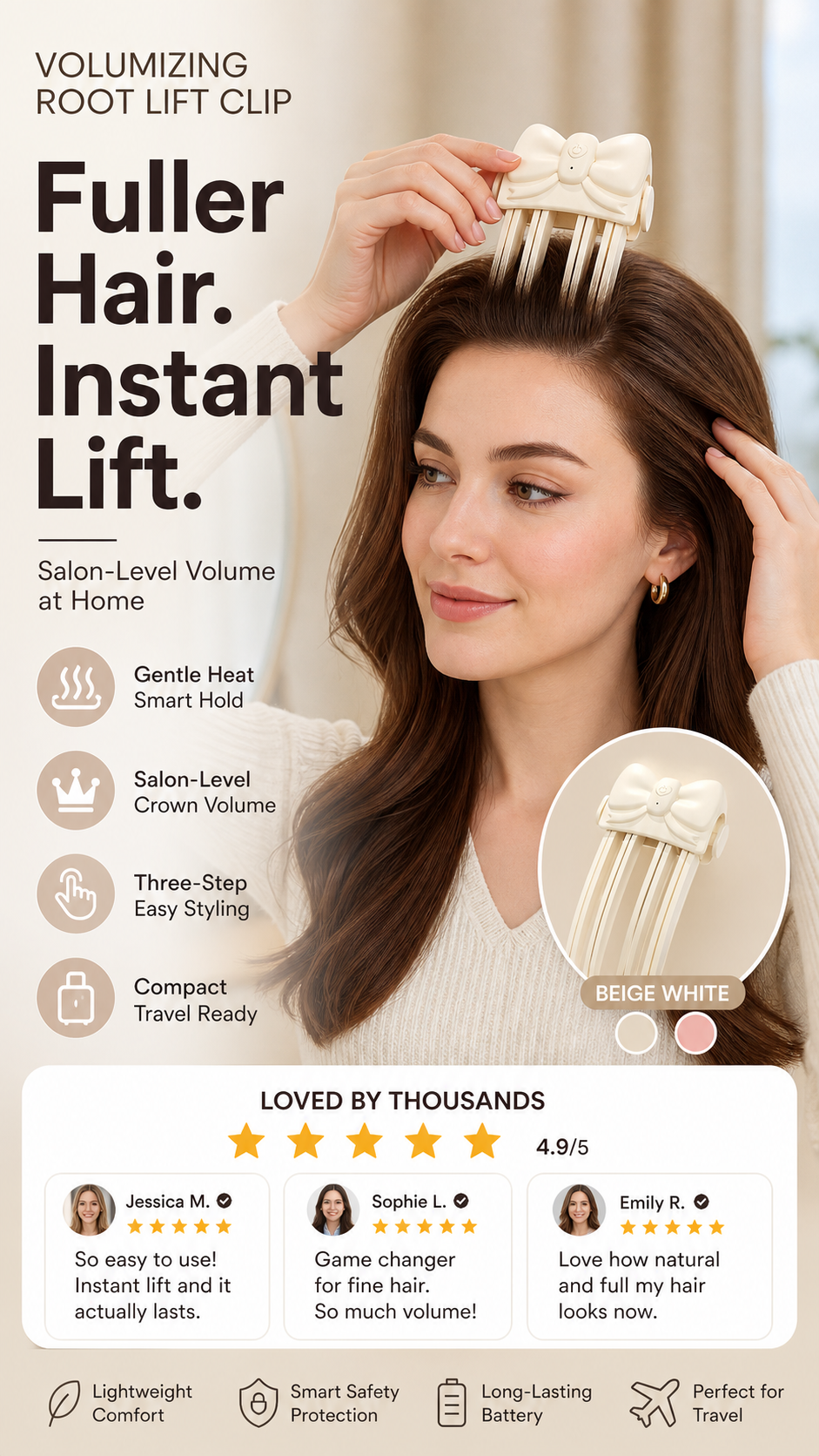 📢49% OFF !! ⏰Wireless Heated Volumizing Root Lift Clip - Salon Crown Volume Styling Tool for Fine Flat Hair